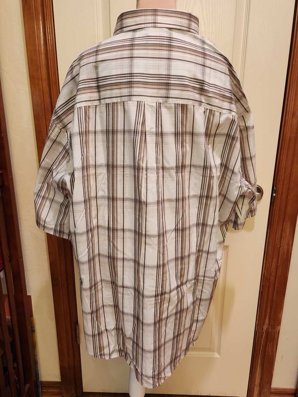 Men's 4XL Gioberti Italy White Brown Plaid Button-Down Shirt Short Sleeve - Picture 10 of 10